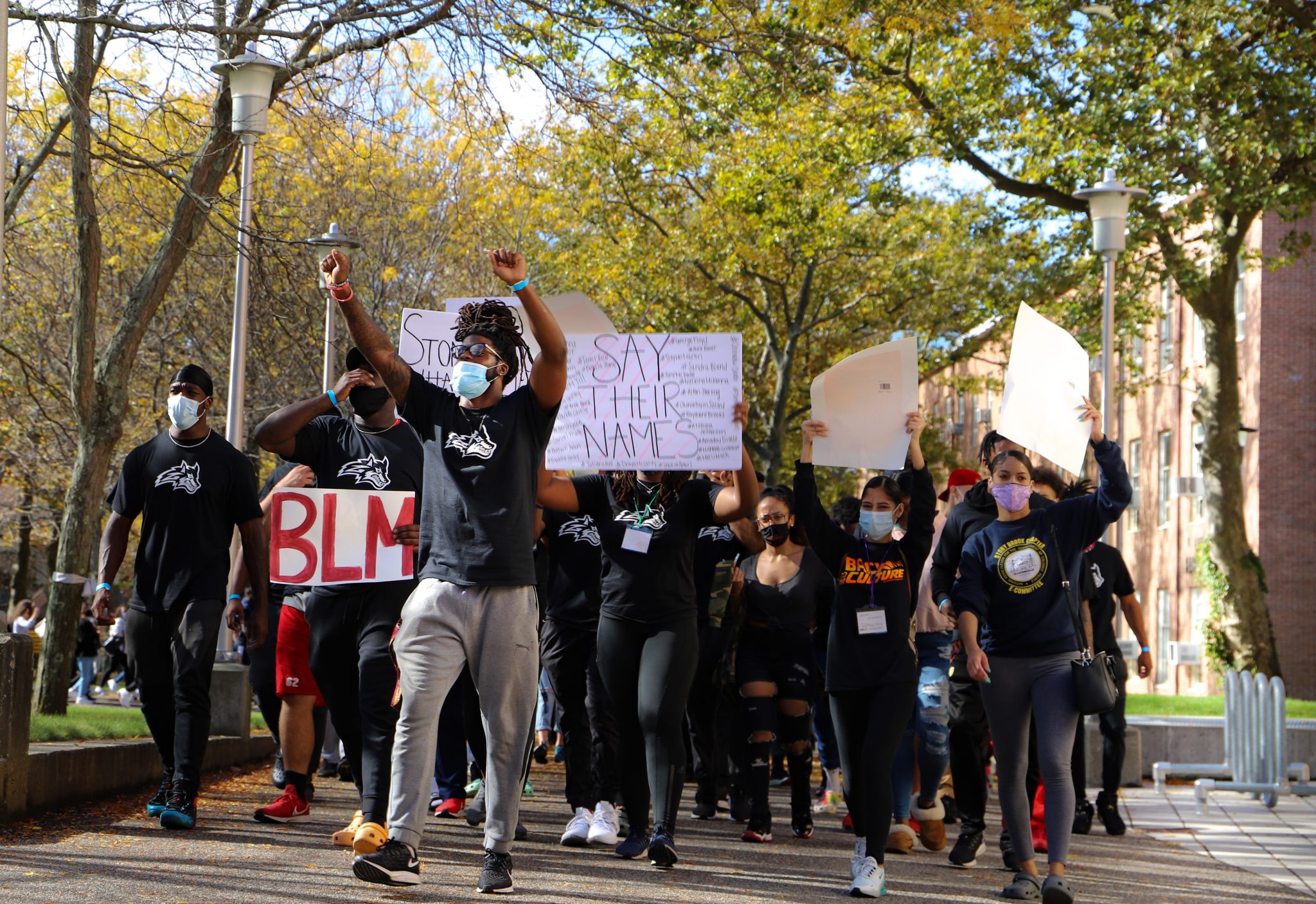 Image of Stony Brook University students during Black Lives Matter protest on October 21, 2020.
